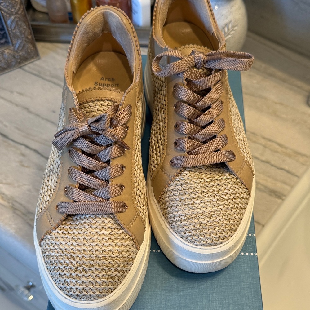 Softwaves Italia Beige and Tan raffia Sneakers wore 1 time